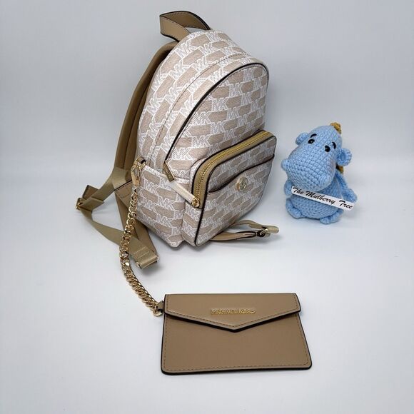 Michael Kors Maisie Extra-Small Logo 2-in-1 Backpack Camel Chain Cardcase Wallet - Picture 5 of 13